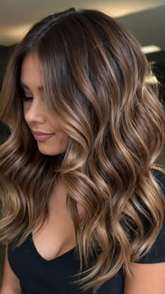 Fall Hair For Long Brown Hair, Fall Colors For Brunette Hair, Hair Color Ideas For Brunettes Blonde, Hair Color Ideas For Brunettes With Brown Eyes, Fall Brown Balayage Hair, Blonde To Brown Transition, Hair Color Inspo Brunette, Gold Balayage On Dark Hair, Fall Hair Light Brown