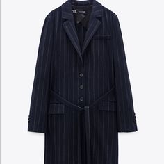 Coat Made Of 100 % Wool, Lapel Collar And Long Sleeves. Front Flap Pockets And Welt Pocket At Chest. Tied Self Belt. Back Vent At Hem. Front Button Closure. Color - Navy Blue. Zara Jackets, Navy Blue Color, Lapel Collar, Flap Pocket, Welt Pocket, Limited Edition, Jackets & Coats, Jackets For Women, Navy Blue