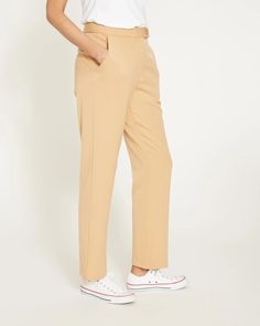 All Day Cigarette Pants - Cafe Au Lait | Universal Standard Beige Straight Hem Pants For Office, Beige Chinos For Work With Straight Hem, Beige Straight Bottoms For Workwear, Beige Straight Pants For Workwear, Beige Tapered Leg Dress Pants For Office, Puffer Vest Fashion, Athleisure Pants, Weekend Dresses, Universal Standard