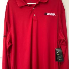 Xl Red Nike Golf Shirt. Dry New With Tags. Red Collared Polo Shirt For Sports, Red Collared Sports Top, Casual Long Sleeve Golf Tops, Casual Long Sleeve Tops For Golf, Long Sleeve Cotton Polo Shirt For Golf, Cotton Long Sleeve Polo Shirt For Golf, Red Cotton Golf Top, Nike Long Sleeve Cotton Shirt, Nike Cotton Long Sleeve Shirt