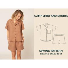 a women's shirt and shorts sewing pattern with the text camp shirt and shorts