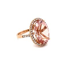 This is a magnificent natural morganite and diamond halo ring set in solid 14K rose gold. The natural and large 18X13MM Morganite oval has an excellent peachy pink color (AAA quality gem) and is set on top of a gorgeous diamond encrusted shank. The ring is stamped 14K and is a true showstopper. This is one of Amy's personal favorite designs! Details: ►Metal: Rose Gold ►Gold Purity 14K ►Natural Gemstone: Morganite (Part of the Beryl Family) ►Gemstone Weight: 11.06 carat ►Gemstone Color: Peachy Pi Oval Morganite Jewelry In Pink Gold, Oval Morganite Ring In Pink Gold, Oval Morganite Rings In Pink Gold, Pink Gold Morganite Oval Ring, Blush Morganite Oval Jewelry, Oval Pink Gold Diamond Ring, Halo Ring Set, Morganite Diamond Ring, Halo Ring Setting