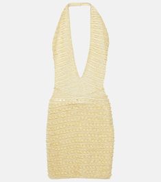 Sequined halterneck mini dress in yellow - Aya Muse | Mytheresa Gold Hoco Dresses, Monaco Fashion, Gabrielle Solis, Aya Muse, Halterneck Mini Dress, Cherry Lips, Guest Attire, Wedding Attire Guest, Halter Mini Dress