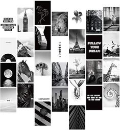 black and white collage with many different images