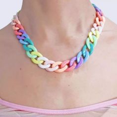 Shop - Jewelry Necklaces Aesthetic, Rainbow Choker, Rave Fashion, Chain Choker Necklace, Love To Shop, Girly Jewelry, Chain Choker, Pastel Rainbow, Statement Jewelry