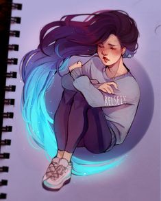 B L U E by Pandastrophic.deviantart.com on @DeviantArt Clean Art, Glowing Hair, Draw Cartoon, Hair Drawing, Cartoon People, Character Design Sketches, Poses References, Art Styles, Pablo Picasso