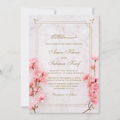 Elegant pink floral muslim wedding Invitations Zazzle Wedding Invitations Light Pink, Muslim Wedding Cards, Pink Engagement, Engagement Invitation Cards, Muslim Wedding Invitations, Unique Wedding Cards, Light Pink Wedding, Wedding Invitations Zazzle, Wedding Anniversary Invitations