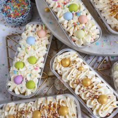 several trays filled with different types of treats