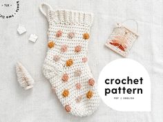 the crochet pattern is on display next to other items