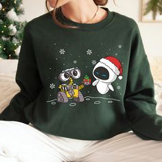 Disney Wall-e And Eve Christmas Lights Sweatshirt, Santa Eve Sweatshirt, Merry Christmas 2022 Sweatshirt Wally Y Eva, Walle Y Eva, Wall E And Eve, Merry Christmas 2022, Disney Wall, Wall E, Christmas 2022, Disney Christmas, Ugly Sweater