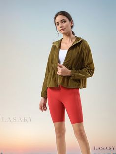 Lasaky - Premium Womens Lightweight Windbreaker Jacket - Enhanced Breathability and Waterproofing for Optimal Comfort! Sports Long Sleeve Nylon Raincoat, Functional Sports Raincoat With Long Sleeves, Lightweight Hooded Sporty Outerwear, Lightweight Long Sleeve Windbreaker For Outdoor, Functional Long Sleeve Sports Raincoat, Long Sleeve Windproof Raincoat For Sports, Lightweight Nylon Sports Outerwear, Breathable Nylon Long Sleeve Outerwear, Functional Solid Raincoat With Long Sleeves