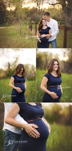 a pregnant woman is holding her husband's belly