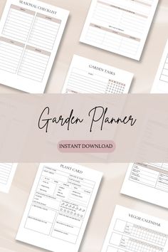 the garden planner printable is shown on top of a table with flowers and plants