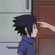 an anime character pointing at another person's hand in front of him and holding his finger out