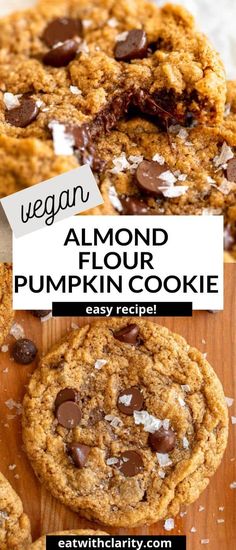 vegan almond floured pumpkin cookie with chocolate chips and coconut flakes on top