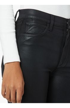 Coated for a cool faux-leather look, these stretchy skinny jeans add a dash of rock 'n' roll edge to any outfit. 28" inseam; 9 1/2" leg opening; 10 1/2" front rise; 14" back rise 52% cotton, 45% modal, 3% elastane Machine wash, tumble dry Imported Grey Jean, Leather Pants, Faux Leather, Nordstrom, High Waisted, Pants, Black