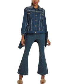 Denim With Rhinestones and Studs. Donna Vinci denim pants trimmed With Rhinestones and Studs Trendy Rhinestone Bottoms For Fall, Embellished Denim Bottoms For Fall, Fall Bottoms With Rhinestones, Embellished Blue Bottoms For Fall, Spring Denim Blue Jeans With Rhinestones, Fall Embellished Denim Bottoms, Fall Embellished Blue Bottoms, Fall Blue Embellished Bottoms, Spring Rhinestone Denim Blue Jeans