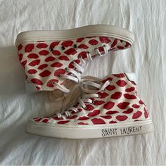 Worn But Great Condition! Eu 38.5, I’m A Us 8 And They Fit Me Perfect. Beige / Red, Canvas / Calf Leather Classic Court. No Box. Message W Questions! Canvas High-top Sneakers With Logo Print, Trendy Sneakers With Red Sole, Summer Sneakers With Red Sole And Round Toe, Red High-top Sneakers For Summer, Trendy Spring Sneakers With Red Sole, Trendy Sneakers With Red Sole For Spring, Canvas High-top Sneakers With Red Sole, Spring High-top Sneakers With Red Sole, Canvas Sneakers With Red Sole And Round Toe