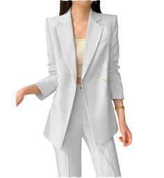 20% wool / 80% polyester. Flat. Include Blazer + Pants. Notch Lapel. Side Vent. Single Buttons. Real pocket. Full lined. Machine wash / Hand wash. Color or size customization please note in the order Professional Pantsuit With Suit Collar For Fall, Professional Fall Pantsuit With Suit Collar, Professional Business Pantsuit For Fall, Professional Pantsuit For Office Use In Fall, Professional Pantsuit For Business In Fall, Tailored Office Suits With Pockets, Solid Color Business Pantsuit For Fall, Solid Business Pantsuit For Fall, Business Pantsuit For Fall