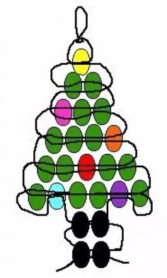 a drawing of a christmas tree made out of circles on white paper with colored dots