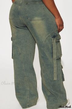 Olivia Mark - Women's Mid Waist Casual Pocket Distressed Denim Cargo Green Denim Cargo Jeans, Baggy Green Denim Cargo Jeans, Green Denim Cargo Jeans For Spring, Green Utility Denim Cargo Jeans, Green Utility Denim Jeans, Utility Green Denim Cargo Jeans, High Rise Green Denim Cargo Jeans, Green Denim Cargo Jeans With Pockets, Casual Green Denim Cargo Jeans