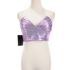 * Length: 5.5 * Pit To Pit: 15.75 * Waist: 13.75 Ariel Halloween, Holographic Top, Dusty Lilac, Purple Tops, Strapless Crop Top, Top Shein, Purple Top, Lilac Purple, Honey Bee