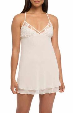 Rya Collection Lace Trim Pleat Chiffon Chemise | Nordstrom Embroidered Lace, Clothing Items, Lace Trim, Chiffon, Nordstrom, Lace Up, Lingerie, Trim, Energy