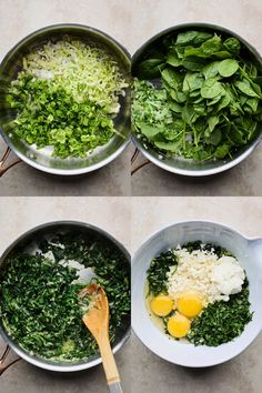 four pans filled with different types of food