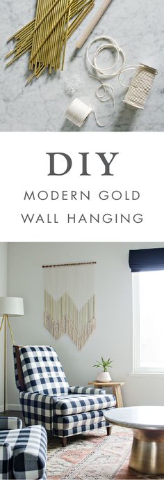 the diy modern gold wall hanging is easy to make and looks great in any room