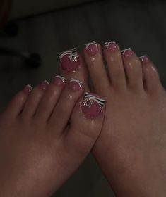 @THEBRIANNAA ☆ French Top Pedicure, Zebra Toe Nail Designs, Red Tip Toe Nails, Y2k Toe Nail Designs, Cute Toes Nails Designs, Toe Nail Designs Purple, Toe And Nail Set, Gel Toes Toenails, Hand And Toe Nails Matching