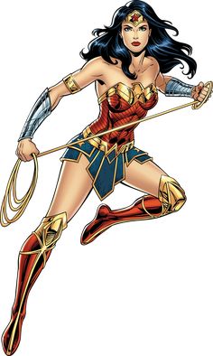 a woman dressed as wonder, running with a lasso in her hand and holding a whip