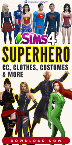 an advertisement for the super hero costumes and more