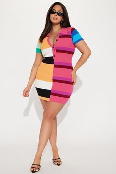 Available In Multi Color. Sweater Mini Dress Short Sleeves Collar Button Front Ribbed Stretch Length = 33" 72% Viscose 28% Nylon Imported | Paula Striped Sweater Mini Dress size Small by Fashion Nova Multi Color Sweater, Sweater Mini Dress, Color Sweater, Service Women, Free Dresses, Mini Sweater Dress, Striped Sweater, Matching Dresses, Dress Short