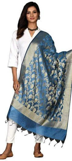 Blue color Dupatta in Chanderi Silk fabric with Weaving, Zari work Zari Work, Cotton Silk, Silk Fabric, Free Size, Shoes Jewelry, Top Styles, Fashion Branding, Topshop, Weaving