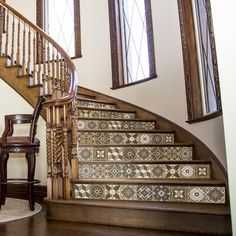 a stair case in the corner of a room