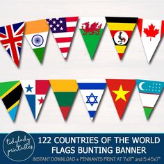 12 countries of the world flags bunting banner clipart - instant files for commercial use