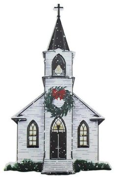 12 Embossed Metal Winter Church - MD0620 - The Wreath Shop Church Wreath, Church Signs, Christmas Church, Wreath Making Supplies, Embossed Metal, Snowman Wreath, Meaning Of Christmas, True Meaning Of Christmas, Trendy Tree