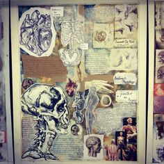 a collage of pictures and drawings with human body parts on them in a frame