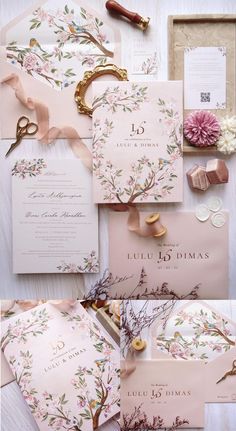 the wedding stationery is laid out and ready for guests