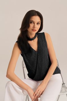 Make a statement at your next party with these V-neck sleeveless keyhole back irregular hem party tops. The V-neckline adds a touch of sophistication. The irregular hemline creates a unique and stylish look, perfect for standing out in the crowd. Material : 98%Polyester+2%ViscoseElasticity : MediumSku : CL2929S24*Package : 1*TopsCare instructions:Do Not Bleach.Separate dark colors.Iron Low Heat. Elegant Asymmetrical Neckline Tank Top For Night Out, Elegant Asymmetrical Tank Top For Party, Elegant Tank Top For Party Season, Black Tank Top With Asymmetrical Neckline For Parties, Elegant Black Asymmetrical Tank Top, Sleeveless Blouse For Party Season, Black Asymmetrical Neckline Top For Party, Elegant Tops With Asymmetrical Neckline For Party, Elegant Party Tops With Asymmetrical Neckline