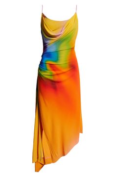 MONSE Rainbow Orchid Asymmetric Slipdress | Nordstrom Elegant Multicolor Draped Dress, Elegant Multicolor Dress With Asymmetrical Neckline, Multicolor Draped Evening Dress, Multicolor Ruched Silk Dress, Elegant Multicolor Asymmetrical Dress, Elegant Asymmetrical Multicolor Dress, Multicolor Fitted Draped Dress, Multicolor Evening Dresses With Asymmetrical Neckline, Multicolor Draped Spring Dress