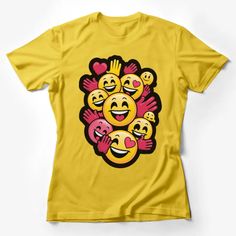 Colorful Happy Emojis T-Shirt, Smiley Faces and Hearts Unisex Tee, Gift for All Ages Female T-Shirt Custom graphic T-Shirt.Customize your color Unisex Style Outfits, Smiley Face Tee, Yellow Smiley Face, Smile Design, Smiley Faces, Bear T Shirt, Unisex Gifts, Fashion Couple, Graphic Shirts