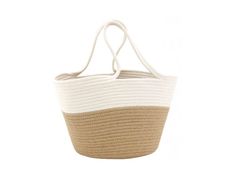 Type: Beach bag / Shopping basket Materials: Cotton rope, jute Color: White and beige Uses: Handbag, beach bag, shoulder bag Dimensions: 47 x 22 x height 27-41 cm (Length x Width x Height) This tote basket beach bag is the perfect accessory for your sunny days by the sea or for your summer getaways. Made from cotton rope and jute, it offers a harmonious blend of natural style and comfort. The contrasting colorways of white and beige add a touch of freshness and elegance to this bag, allowing it to easily match a variety of outfits and styles. The lined handles provide additional comfort when carrying, whether you carry it in your hand or on the shoulder. With generous dimensions of 47 x 22 x height 27-41 cm, this bag provides ample space to carry all your beach essentials, such as towels, Casual Beige Jute Beach Bag, Casual Cream Jute Bag, Casual Cream Jute Beach Bag, Casual Beige Canvas Bag With Braided Handles, White Jute Beach Bag For Vacation, Cream Jute Beach Bag For Daily Use, Beige Basket Beach Bag For Daily Use, Cream Jute Beach Bag For Vacation, White Natural Fiber Straw Bag For Vacation