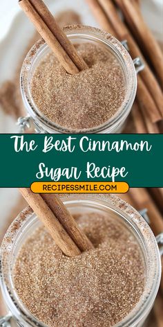 the best cinnamon sugar recipe in a glass jar with cinnamon sticks