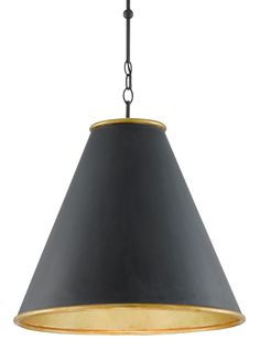 a black and gold pendant light hanging from the ceiling