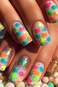 Bright nails are colorful and eye-catching, perfect for adding a pop of excitement to any look.  They are also a great choice for summer!  This post contains 39 ideas for bright nails, including: simple, cute, inspo, classy, elegant, fun, funky, edgy, neon, ideas, art, summer, designs, acrylic, short, for spring, almond. Cute Nails One Color Simple, Nail Art Summer Short Nails, Bright Fun Nails Summer, Daycare Nails, Fun Colored Nails, Summer Nail Art Designs 2024, Bright Colorful Nails, Fish Nails Designs, Funny Nails Ideas