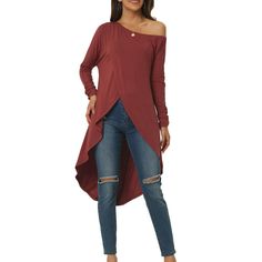 Introducing the perfect addition to your wardrobe - the long-sleeved asymmetrical irregular hem top for spring and fall. This versatile top matches perfectly with any pants, high-waist jeans, leggings, and shoes like sandals or heels. It's the ideal choice for both day and evening occasions, adding a touch of elegance and style to any outfit. The off-shoulder and asymmetrical hem details add a bit of charm, making it a must-have for any fashion-forward individual. Don't miss out on this fashion Asymmetrical Tops For Layering, Chic Tops With Asymmetrical Hem For Layering, Versatile Asymmetrical Top For Spring, Chic Asymmetrical Tops For Fall, Fall Tops For Layering With Asymmetrical Hem, Fall Tops With Asymmetrical Hem For Layering, Chic Asymmetrical Zip Tops For Fall, Fall Layering Tops With Asymmetrical Hem, Chic Fall Tops With Asymmetrical Zip