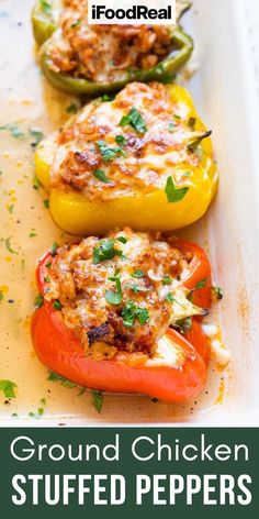 Cheesy ground chicken stuffed bell peppers. Stuffed Peppers Skillet, Recipes Using Canned Chicken, Deconstructed Stuffed Peppers, Ground Chicken Stuffed Peppers, Using Canned Chicken, Instant Pot Stuffed Peppers, Ground Chicken Recipes Healthy, Mexican Stuffed Peppers, Ground Chicken Recipes