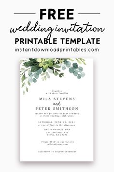 the free printable wedding template with greenery