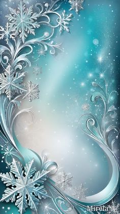 a blue background with snowflakes and stars